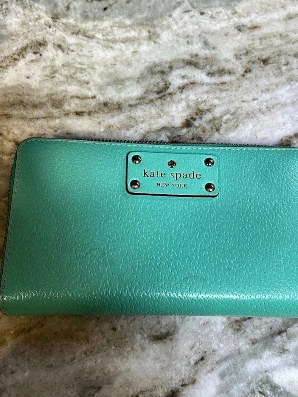 Kate Spade Neda Wellesley Turquoise Pebbled Leather Zip Around Wallet New